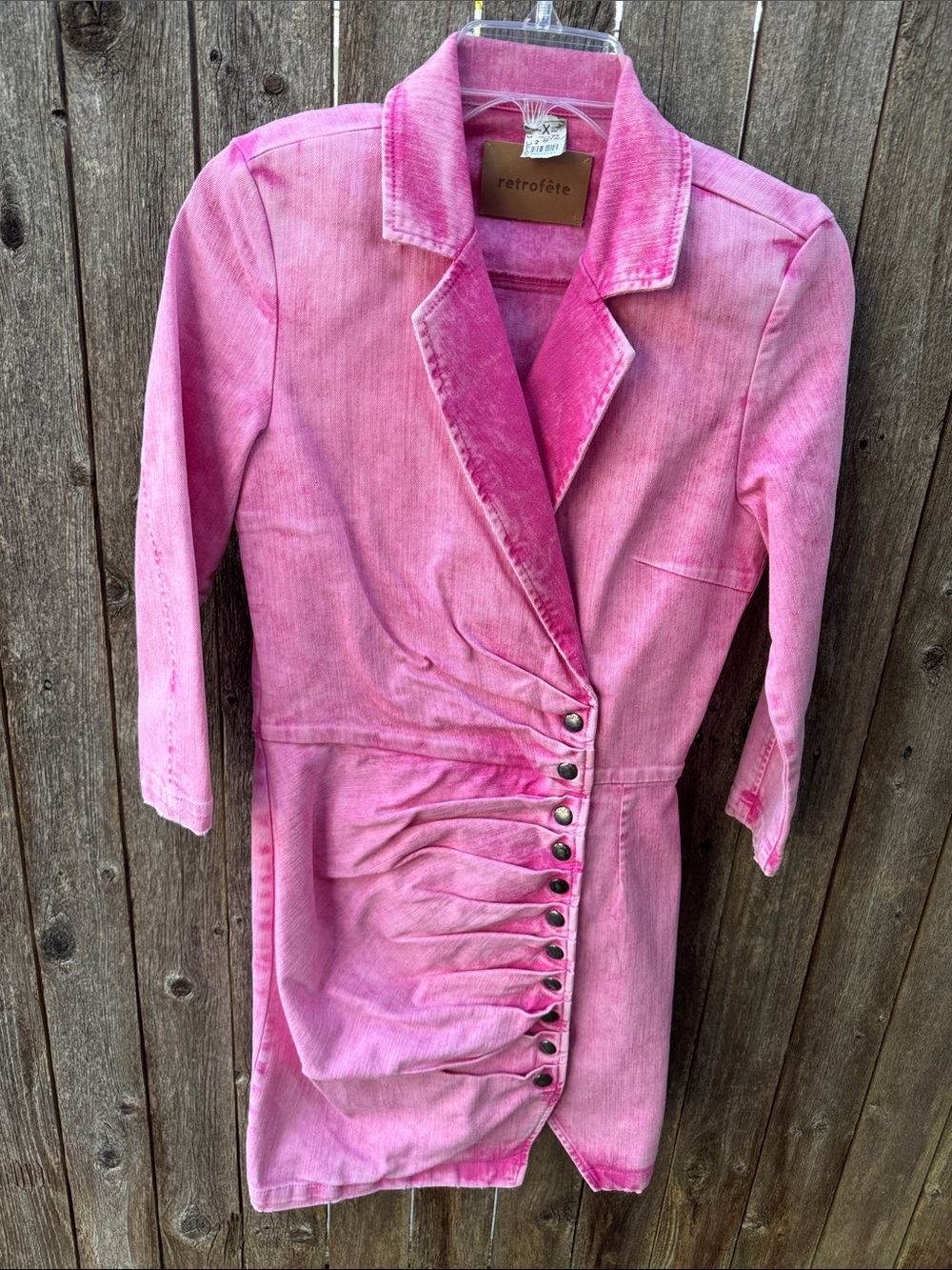 Retrofete Hot Pink Ruched Button-Front Mini Dress